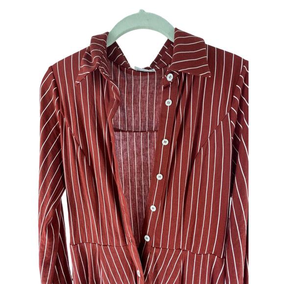 Her Modesty Red Striped Long Sleeve Button Down Dress Women's Size Small - Picture 2 of 7